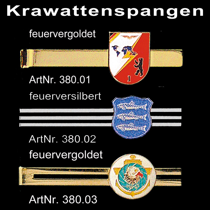 Krawattenspangen feuervergoldet und feuerversilbert