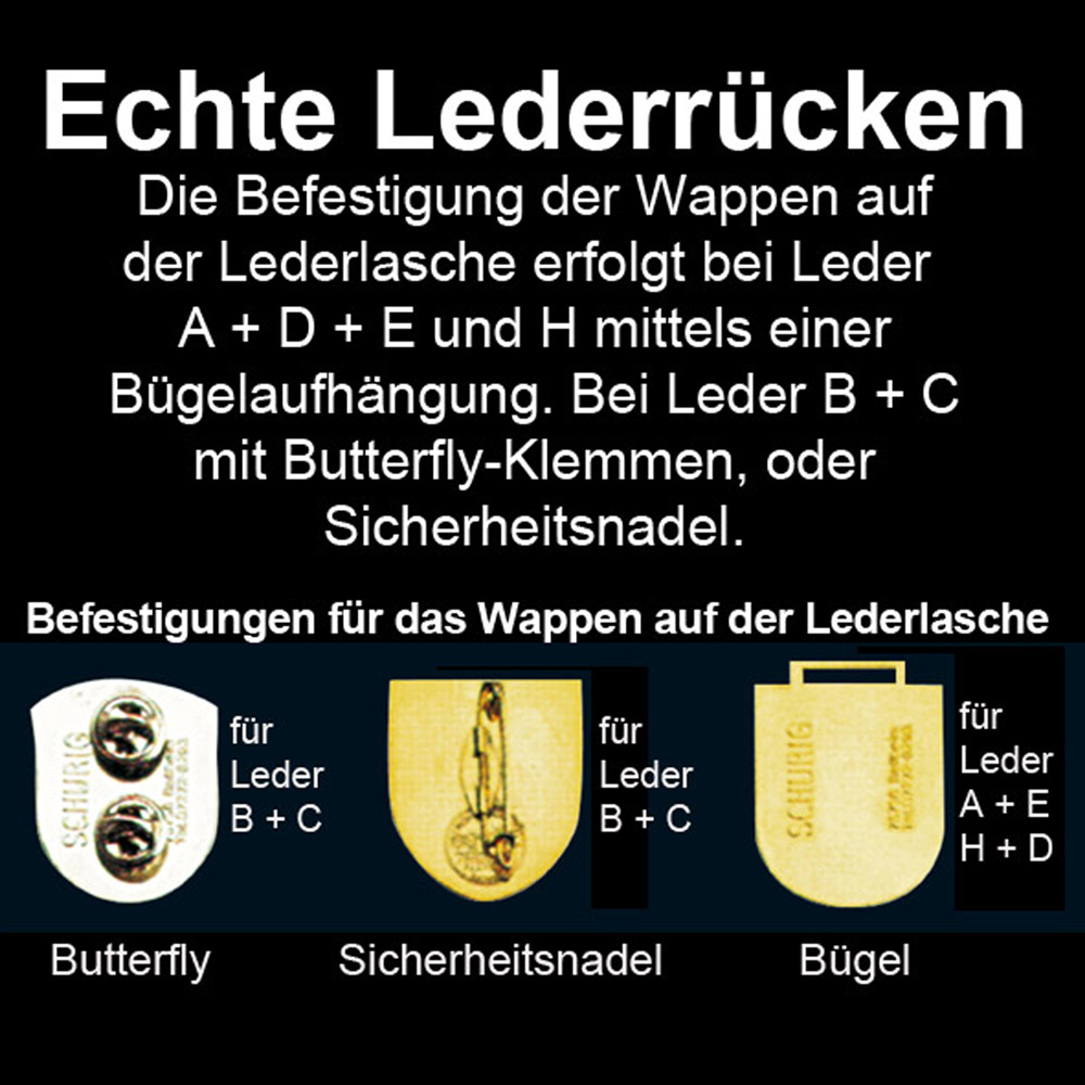 Befestigungsmöglichkeiten von Wappen auf der Lederlasche